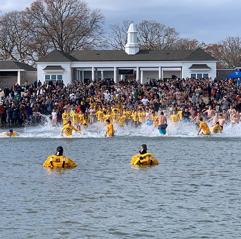 Athletes in the water for the polar plunge.