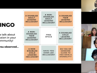 five people taking part in a zoom call. 