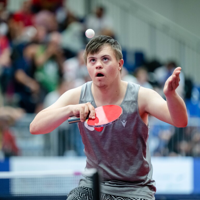 Athlete playing table tennis
