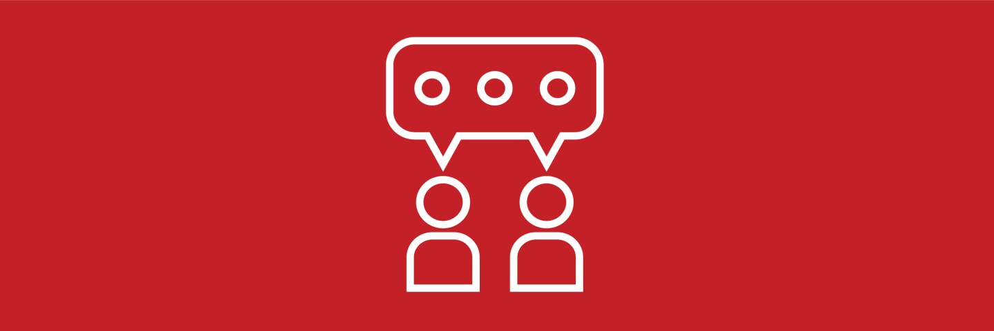 illustration of two people with a conversation bubble over them.