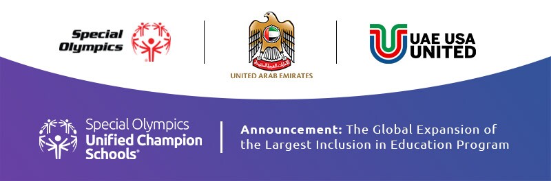 Panel discussion footer featuring logos for Special Olympics, UAE, and UAE USA United.