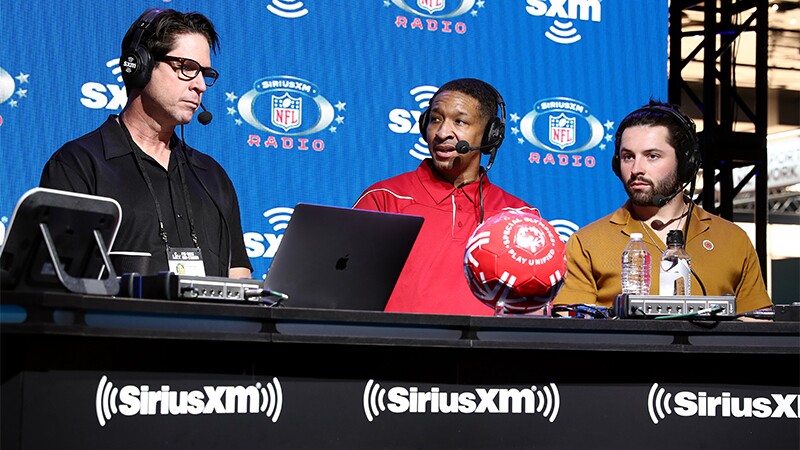 NFL legend and SiriusXM host Ed McCaffrey interviews athlete Antrone “Juice” Williams and NFL quarterback Baker Mayfield of the Cleveland Browns.