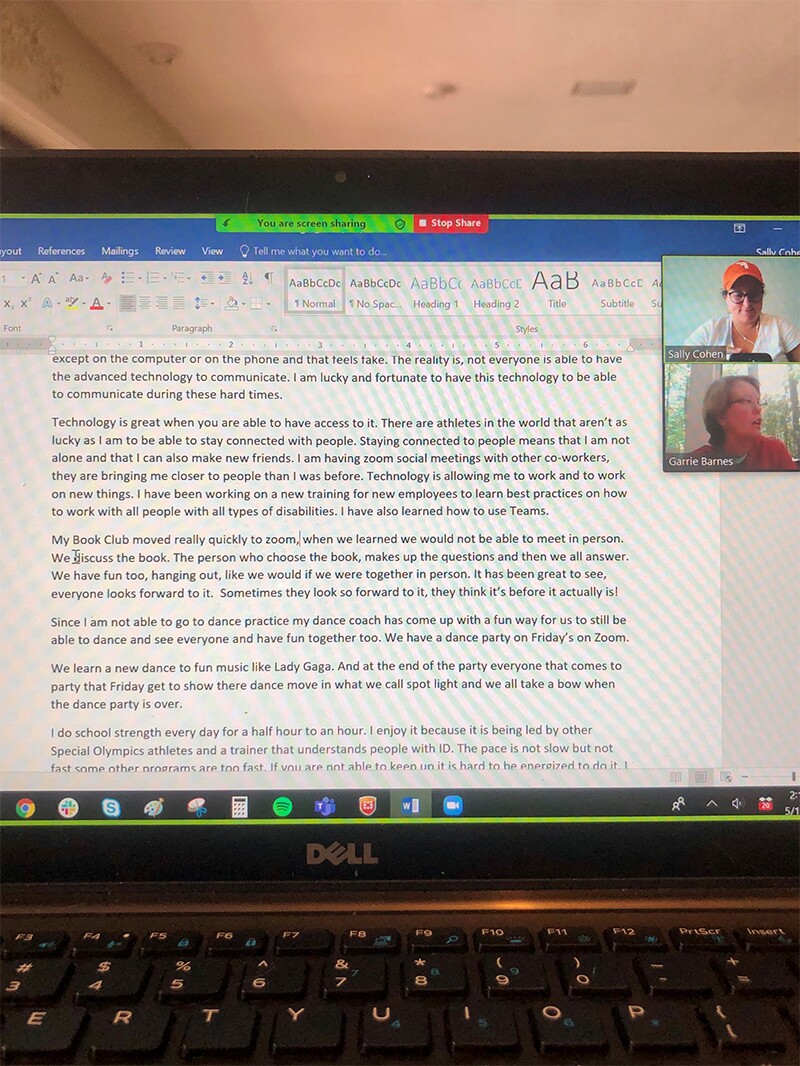 Image of Garrie Barns computer while she's having a Zoom meeting with Sally Cohen