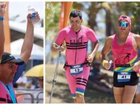 José "Joseíto" Rivera and his coach, Randy Soler competing in the running leg of IRONMAN 70.3