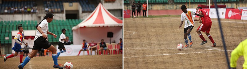 Female and male teams compete during Special Olympics International Football Championship.