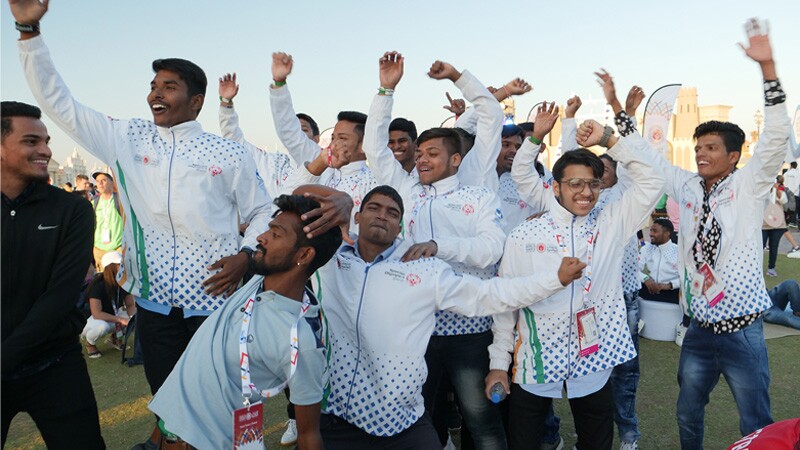 Special Olympics India athletes celebrating at the Global Village event.