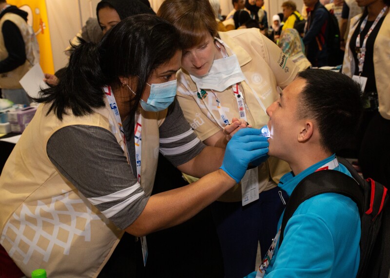 Dental exam at Healthy Athletes screening during the 2019 World Games in Abu Dhabi.