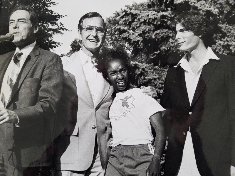 George Bush hugging Loretta Claiborne at the White House