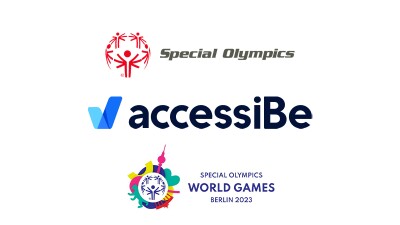 Special Olympics logo, accessiBe logo, and Special Olympics World Games Berlin 2023 logo..