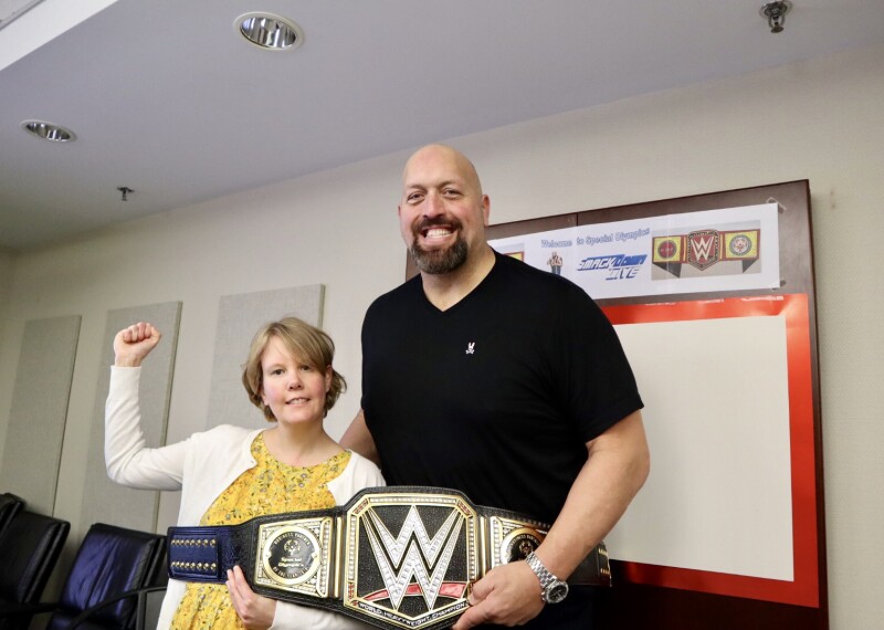 WWE Superstar and Special Olympics Ambassador The Big Show poses for a picture with Special Olympics Athlete Garrie Barnes
