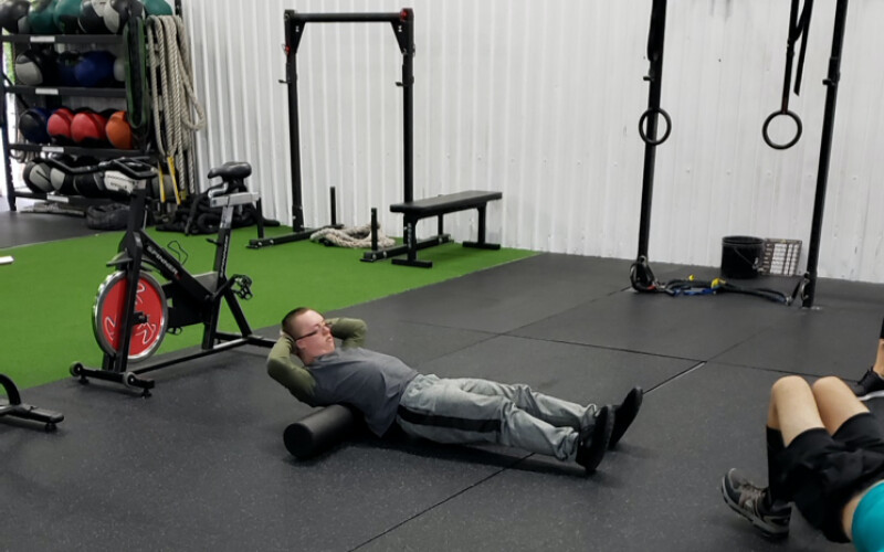A Special Olympics athlete working out