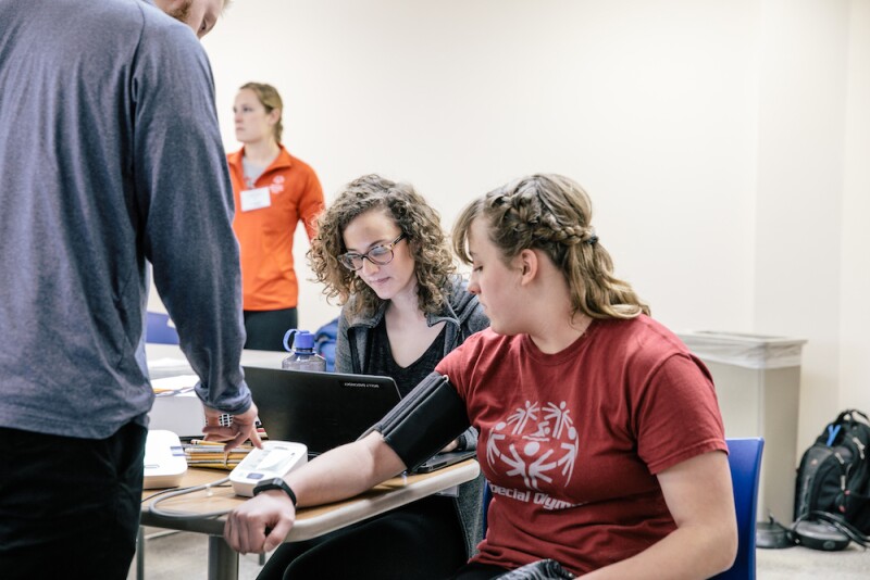 A Special Olympics athlete trains to be a Health Messenger, an athlete who serves as a health and wellness leader, educator, advocate and role models within their Special Olympics community.