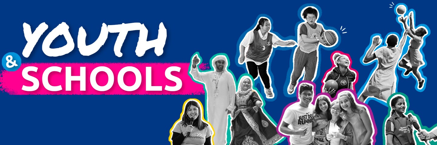 A collage of images showing young people from around the world with the text "Youth and Schools"