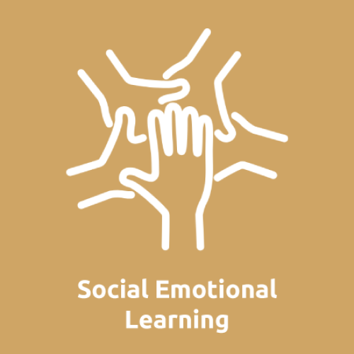 Icon of five hands coming together; text reads, "Social Emotional Learning"