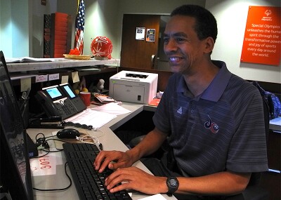 Terrel at work on the computer.