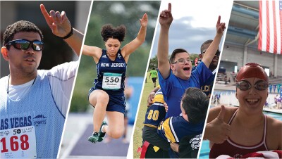 four images of athletes in action poses. 