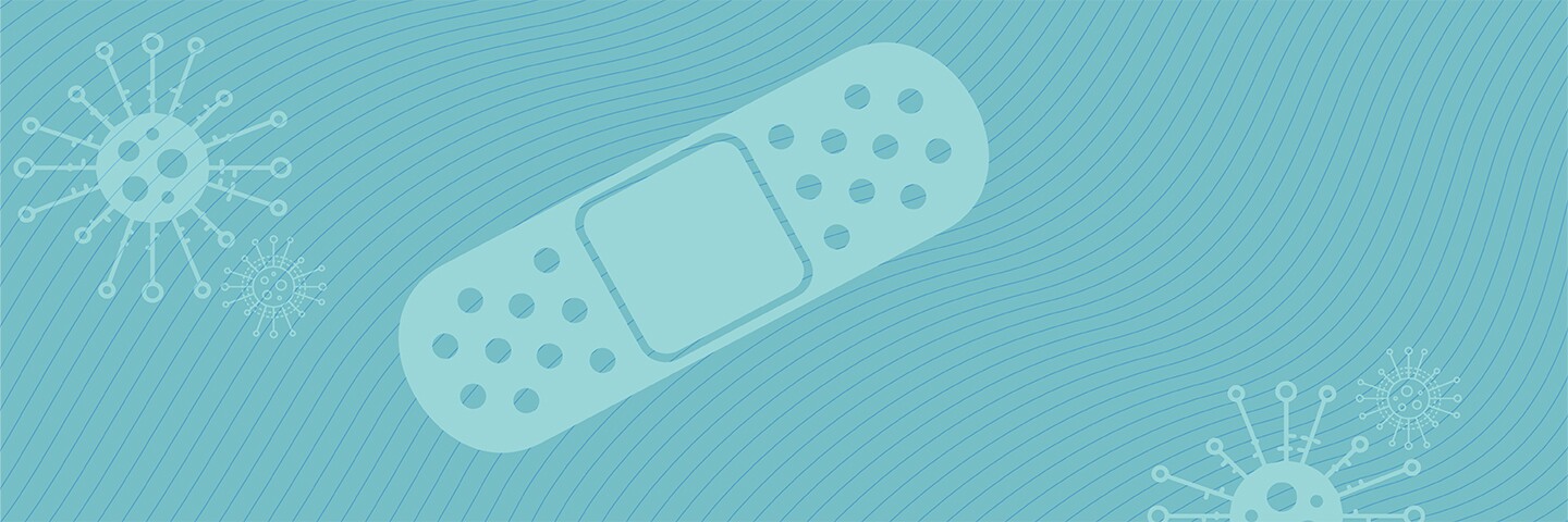 illustration of a bandage and viruses.