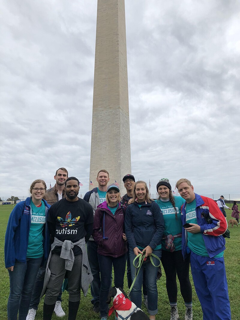 Special Olympics employees and friends in front of the Washington Monument.