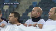 Special Olympics Israel athletes escort championship players onto the pitch