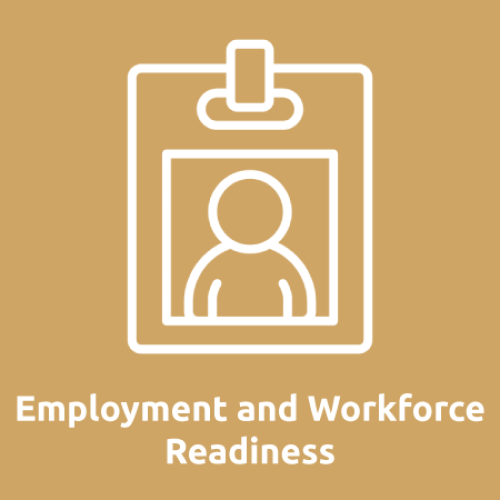 Icon of a security badge; text reads, "employment and Workforce Readiness"