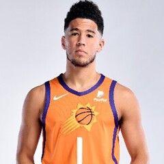 Devin Booker in his Phoenix Suns jersey.