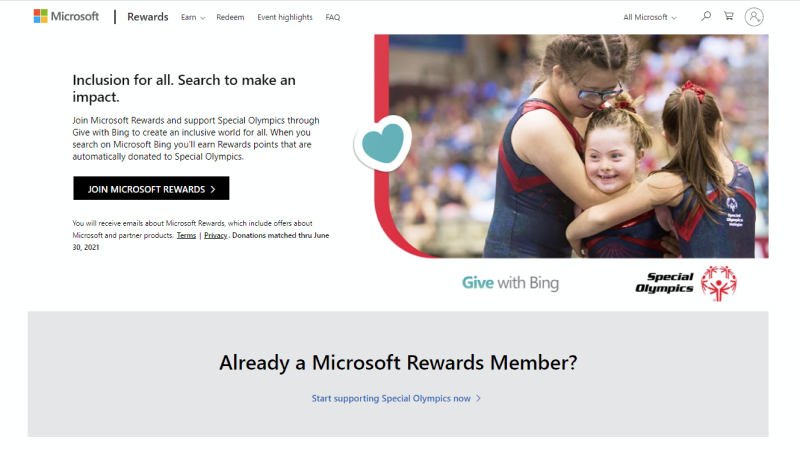 Give with Bing landing page