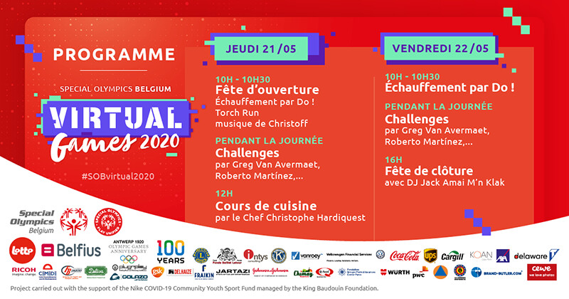 Special Olympics Belgium Virtual Games 2020 programme.