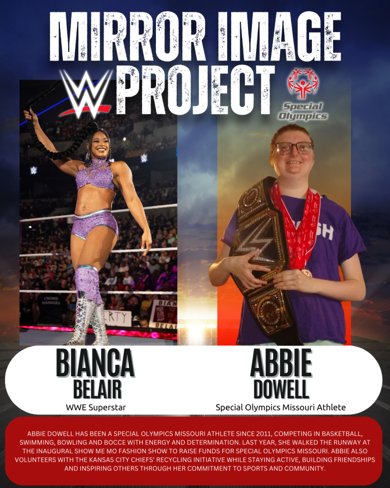 WWE Superstar Bianca Belair and Special Olympics Missouri Athlete Abbie Dowell