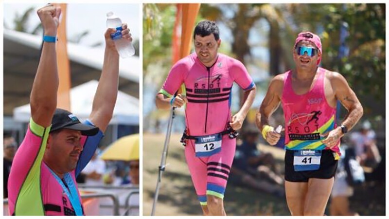 José "Joseíto" Rivera and his coach, Randy Soler competing in the running leg of IRONMAN 70.3