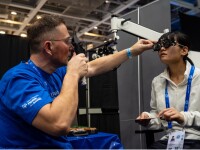 Young woman receiving an eye exam