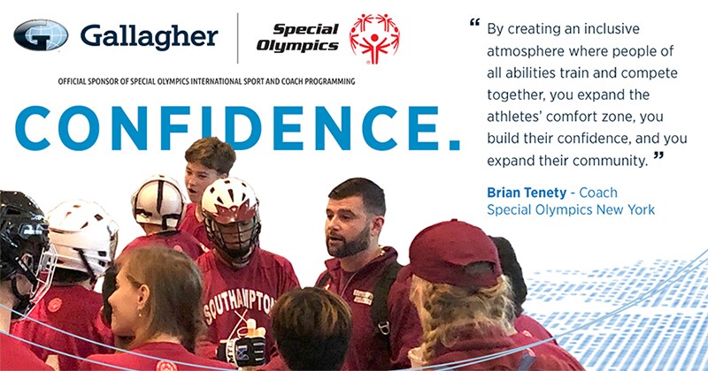 Image of athletes and coaches with the Gallagher and Special Olympics logos at the top.