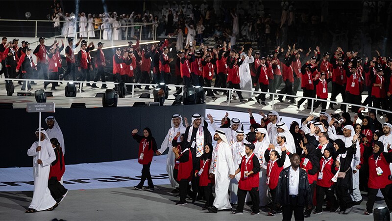 The full UAE delegation walking down the stage.
