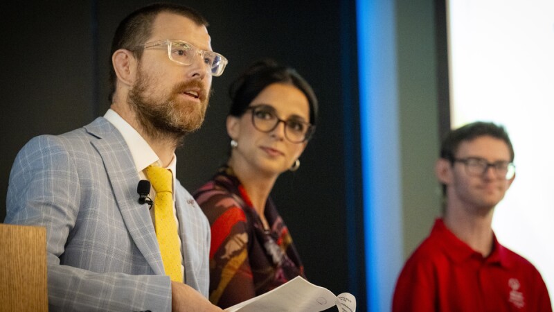Special Olympic athlete hosts panel discussion.