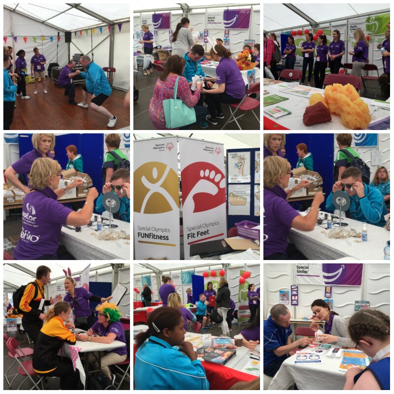 A collage of nine images featuring Healthy Athletes screening activities.