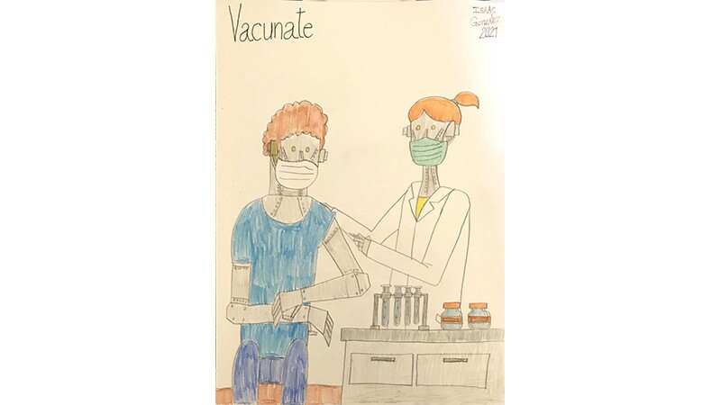 Otro dibujo de doctores y científicos robots, los "Héroes en Chile".