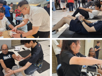 Four images showing athletes working out. 