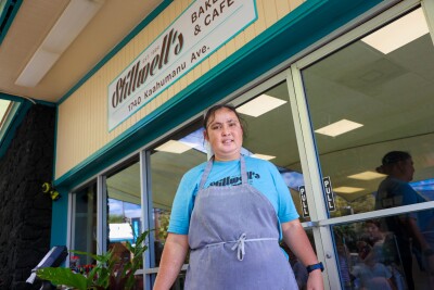 Baker in front of bakery story