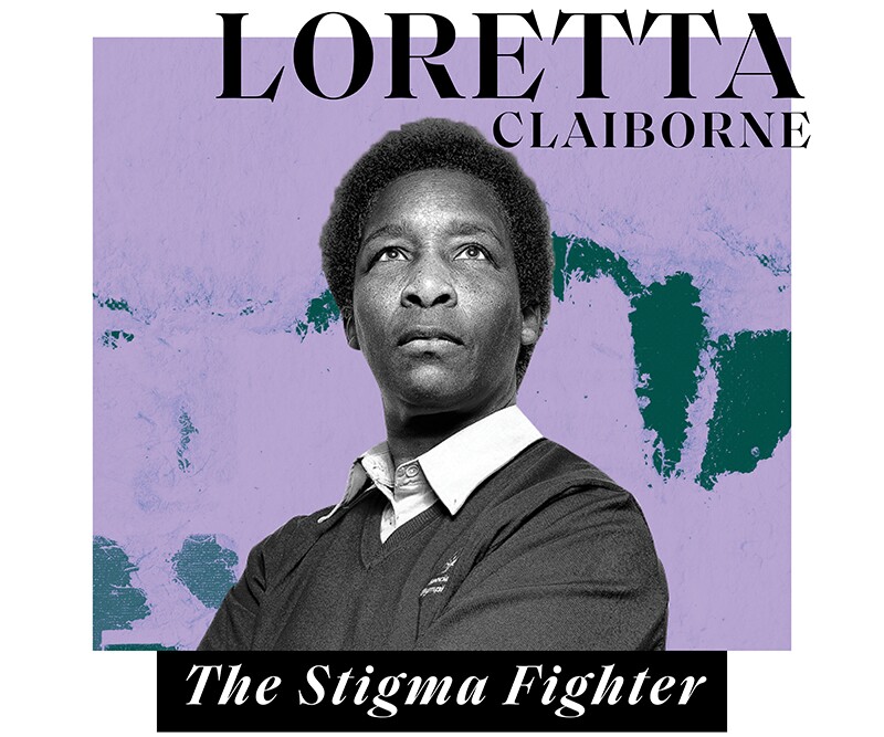 Loretta Claiborne with text that reads: Loretta Claiborne The Stigma Fighter