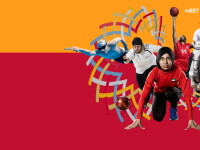 Athletes in the background in action; Link to Special Olympics Summer Games Abu Dhabi 2019 content. 