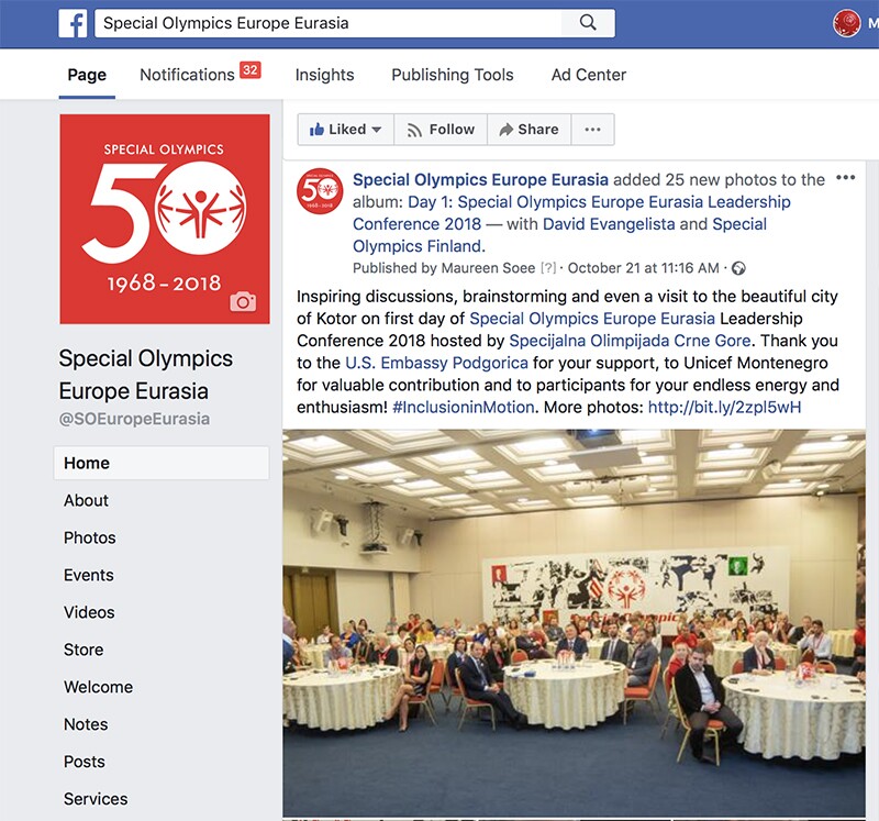 Social media post during the Special Olympics Europe Eurasia Leadership Conference 2018.