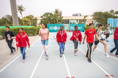 Allyson Felix with 2019 World Games athletes in Dubai, UAE