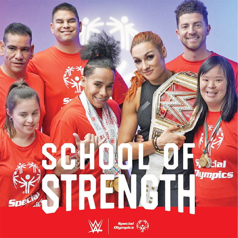 School of Strength Special Olympics athletes and WWE athletes.