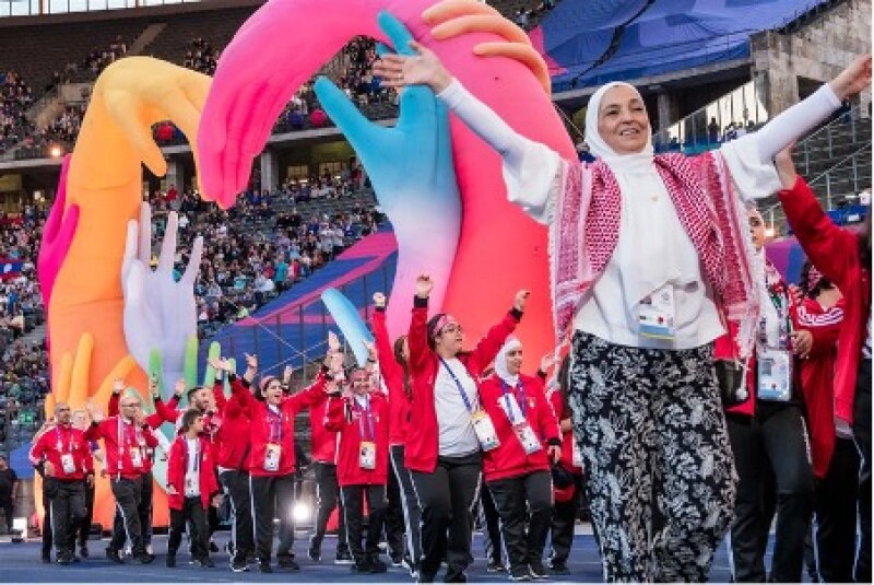 Special Olympics Palestine delegation entering the Olympic stadium at World Games Berlin 2023