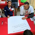 Coach talks to athlete