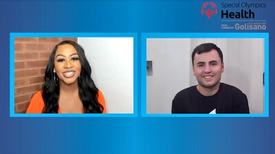 Kelsey Nicole Nelson and Gilmour Borg in a Zoom call. 