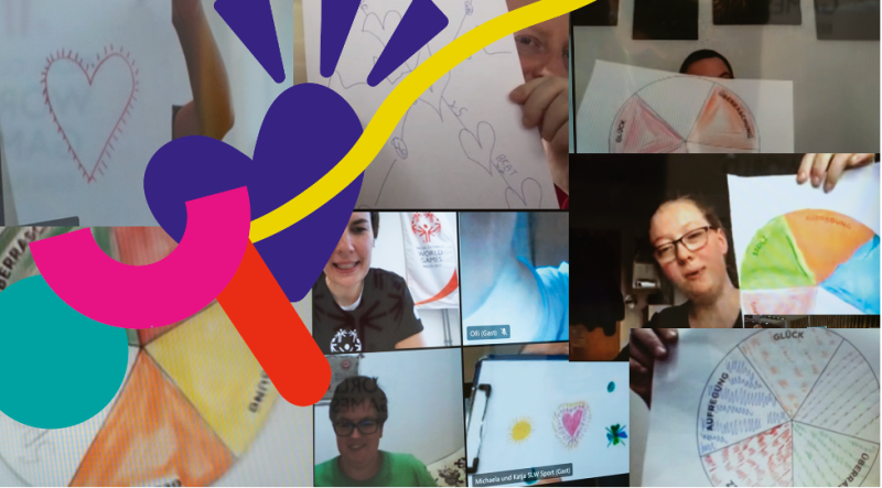 On zoom, athletes show drawings of their ideas for the Special Olympics World Games Berlin 2023 logo.