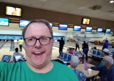 Kyle at a bowling alley. 