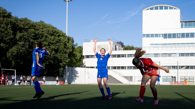 Athlete jumping up and celebrating. 