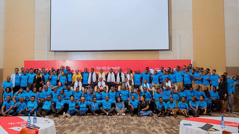 Participants of the National Youth Leadership Summit in Rwanda gather together for a picture. 