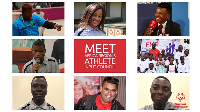 Meet the 8 newest members of the Special Olympics Africa Region’s Input Council Clockwise from top left) Jimmy Masina, Joyce Ramabusa, Brightfield Shadi, Yannick Tano, Tomiwa Adeyemo, Al Sayyed Curumthaullee, Boniface Kimeu, and Nyasha Derera.